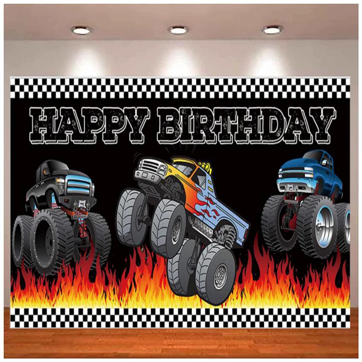 Photography Backdrop Flame Monster Truck Birthday Decoration Party Supplies Background Banner For Kid Child Boy