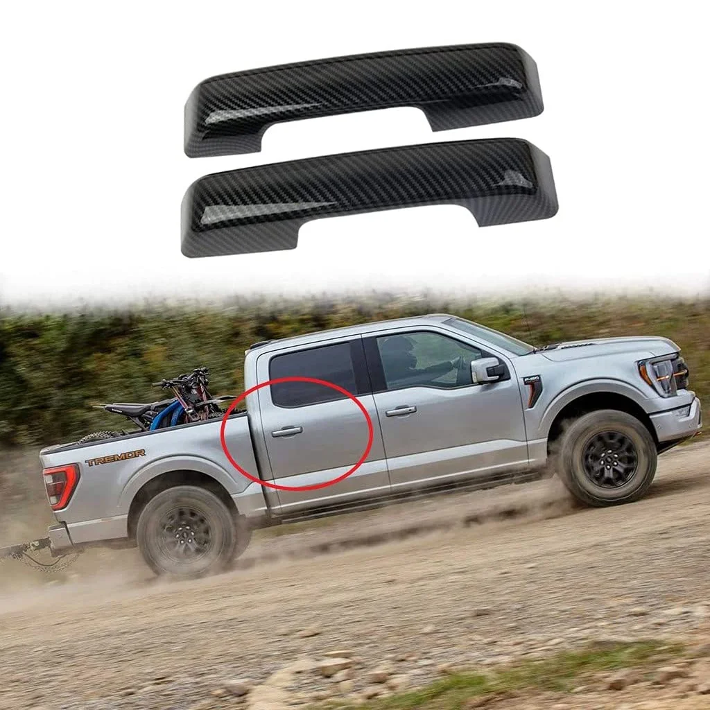 For Ford F-150 F150 2021 2022 Car Carbon Fiber Side Front Door Handle Cover Trim Decorative Exterior Accessories, 4PCS