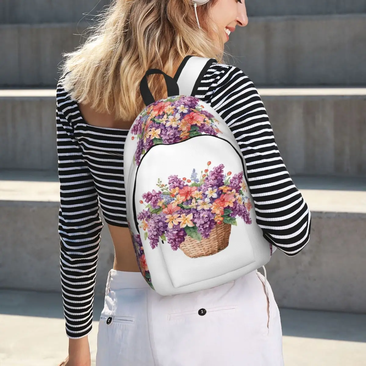 Rucksack mit Körbchen aus lila Blumen, heißer Verkauf, Tagesrucksack, große Kapazität, Kinder-Büchertasche, Schultasche, Umhängetaschen für Männer und Frauen