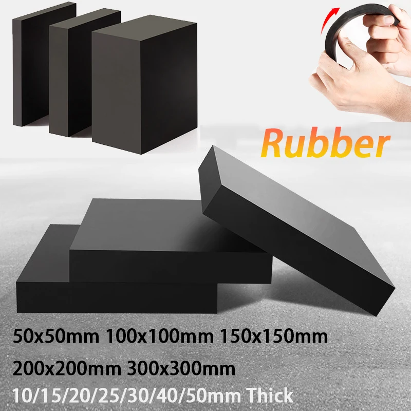 

Rubber Sheets Pad Block 10-50mm Thickness 50x50mm~300x300mm Shock Absorption Gasket Plate