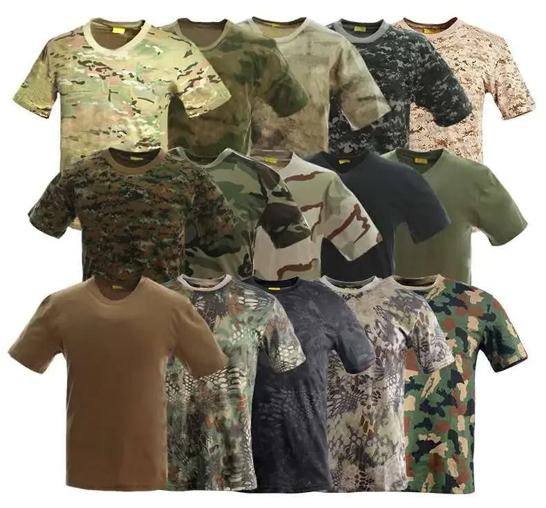 

100% Cotton Tactical T-Shirt Short Sleeve Quick Dry Hunting Shirts Men's Camo Outdoor Sport Work Training Airsoft Combat Shirt