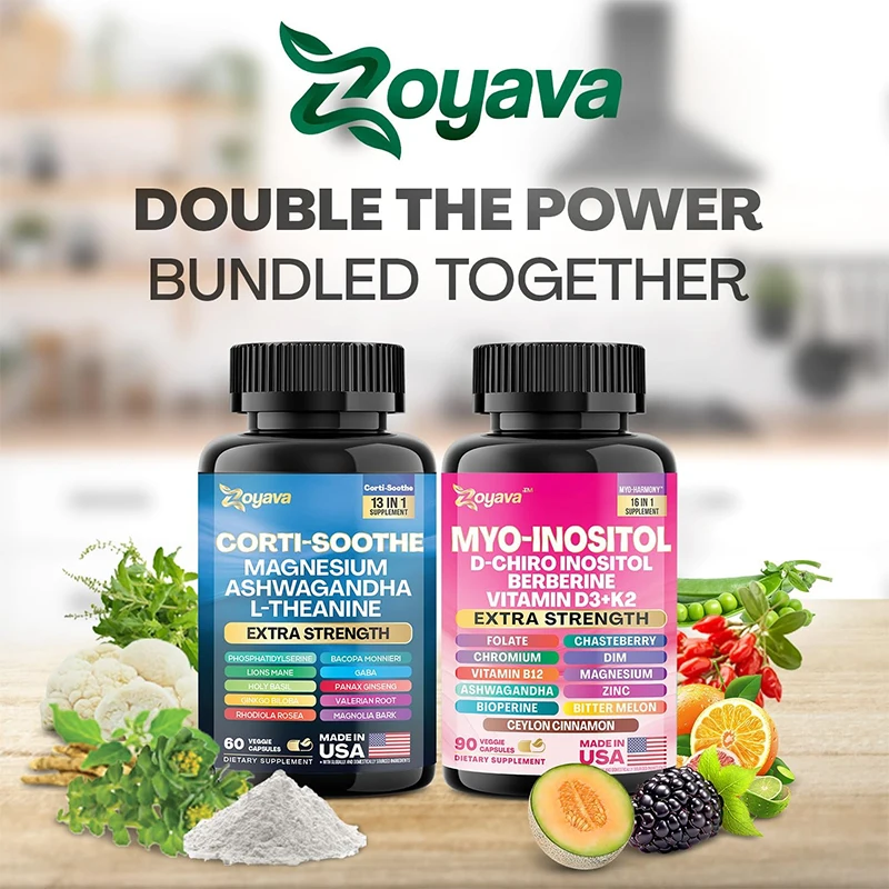 

Cortisol & Myo-Inositol Supplement Bundle 13-in-1 Cortisol Balance - Magnesium Blend, Ashwagandha, L-Theanine, Phosphatidylserin