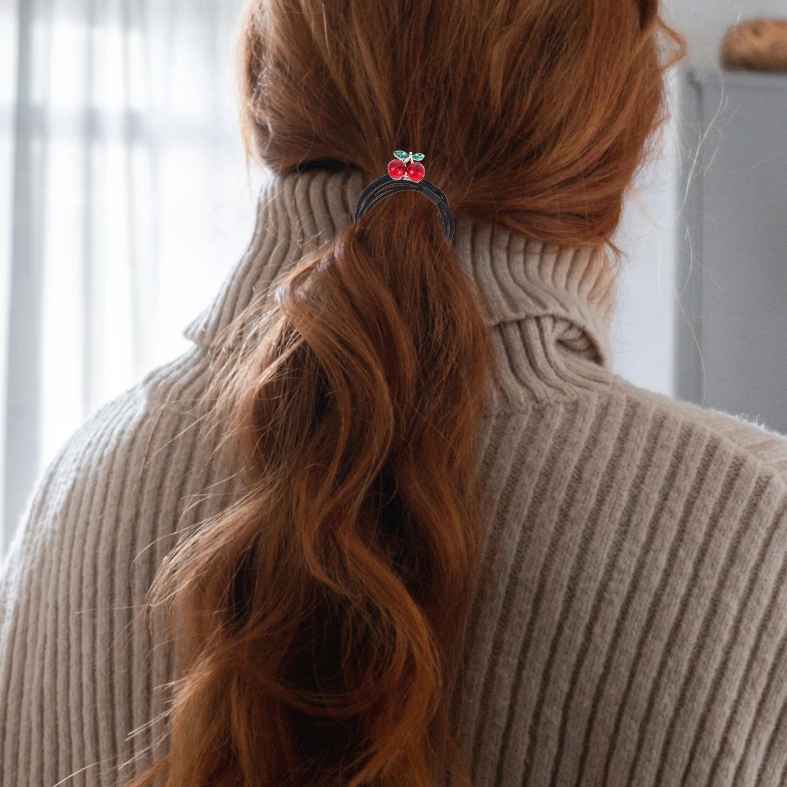 

Cherry Hair Circles Crystal Bling Small Fresh Personalized Red Elastic Hair Ties Decorations Women Fancy Ponytail Holders hair