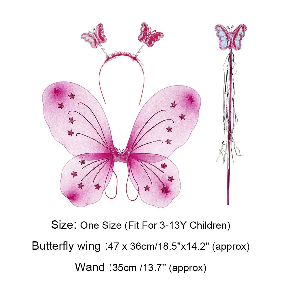 Kids Butterfly Fairy Wings and Wand Princess Headband Wings Wand Girls Summer Photography Outfit Children Fairy Tale Props