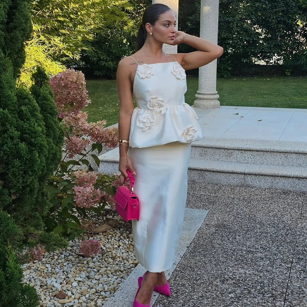 Prom Dress Spaghetti Straps Flowers Square Collar Column Prom Gowns for Women Backless Ankle Length Maxi Formal Party Gown 2025