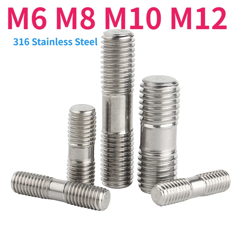 M6 M8 M10 M12 Double-Headed Threaded Rod 316 Stainless Steel Stud Bolt Screw Rod Tooth Bar Double-Headed Screw