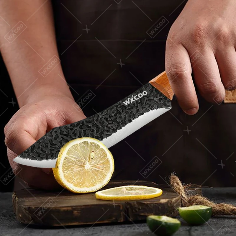 WXCOO Stainless Steel Chef Boning Knife Butcher Hand Forged Rust Resistant Wood Handle Kitchen Fish Filleting Knife with Sheath