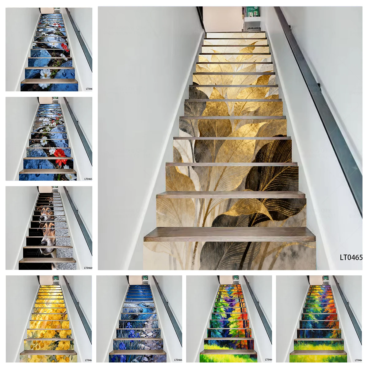 

Small Flowers on Rainy Stone Path & Star River Valley Stair Decals - Waterproof Wear-Resistant Self-Adhesive for Home