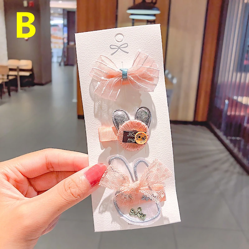 3/4pcs Children Fashion Flower Bow Hair Clip Cute Bear Rabbit Animal Hairpin Women Girls Bangs Clip Heart Star Princess Headwear