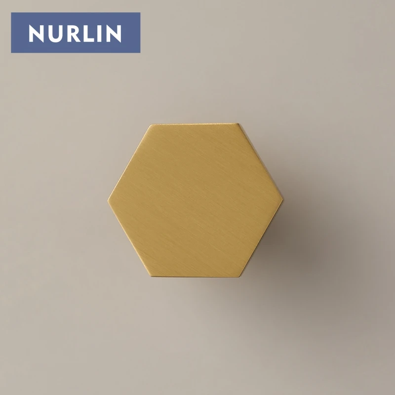 Nurlin Solid Brass Hexagon Cabinet Knobs Wall Clothes Single Hook Furniture Wardrobe Door Drawer Handle Customizable