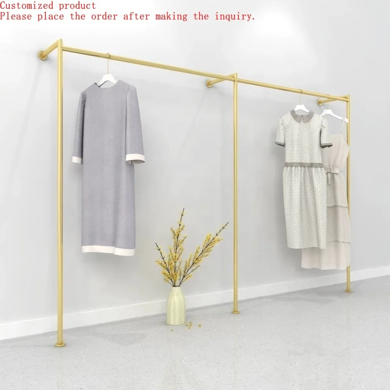 

Retail Clothing Store Metal Gold Iron Pipe Wall mounted Stainless Steel Display Rack