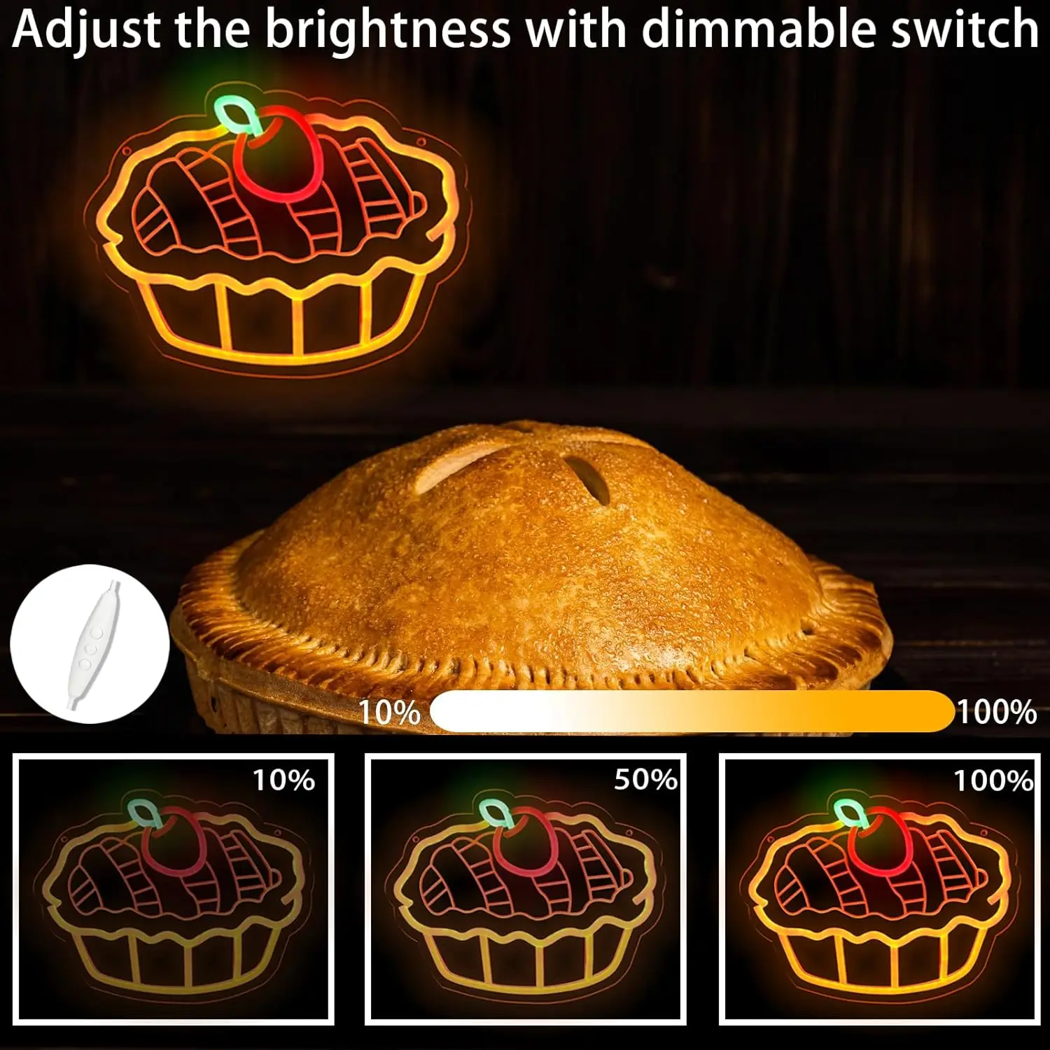 Apple Pie Neon Sign USB Dimmable LED Neon Light for Home Kitchen Restaurant Coffee Shop Club Bar Decoration Gift