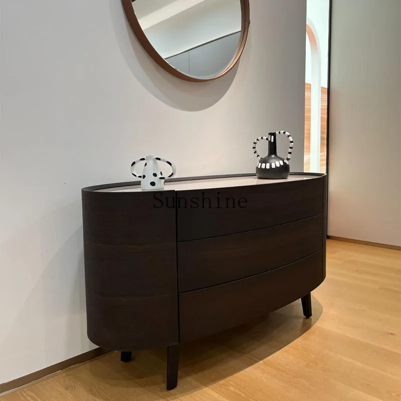 

Walnut storage by the entrance, curved chest, simple Chinese modern black storage