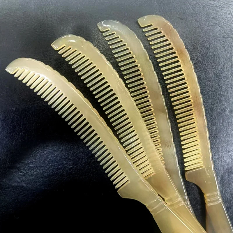 Narrow for men children, fine-, dense-toothed, double-section handle comb, slender and lightweight horn com