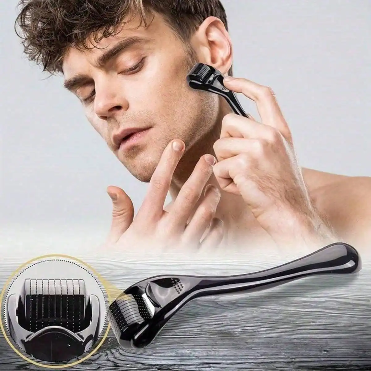 Rodillo de microagujas Derma Roller de 0,20 mm para rostro, rodillo para barba, kit de cuidado de la barba con microagujas, kit de cuidado del cabello y la barba, 1 unidad