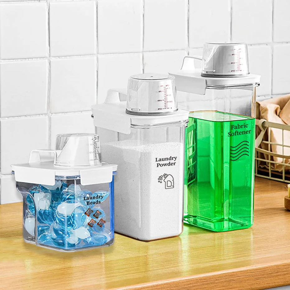 Laundry Room Organizer Detergent Powder Dispenser Bottle Soap Container with Spout Mouth Softener Blench Dispenser Tank