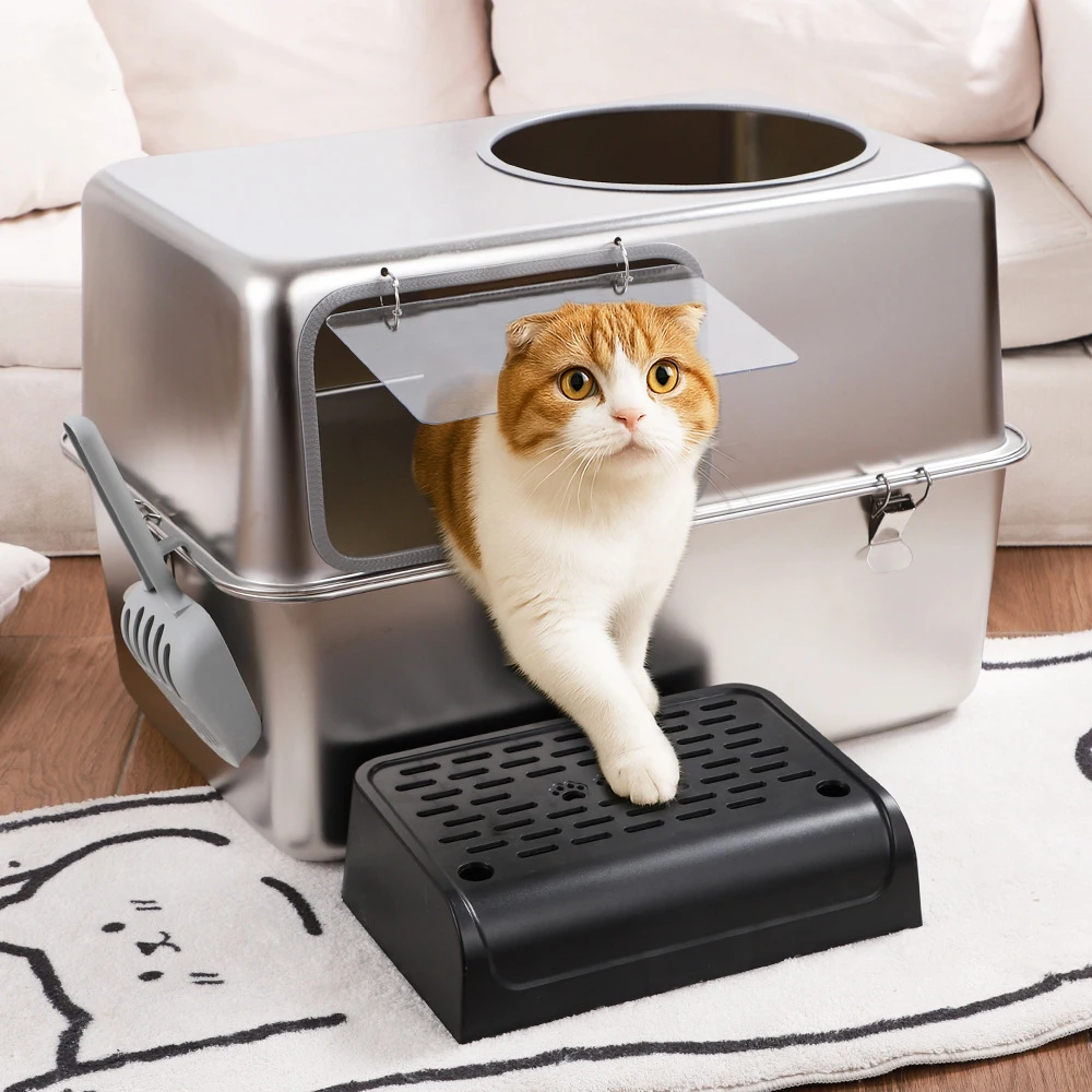 

Песочница для кошек из нержавеющей стали, кошачий туалет, полностью закрытый брызгозащищенный поднос для кошек, подносное судно, кошачий туалет, умывальник, туалет для домашних животных
