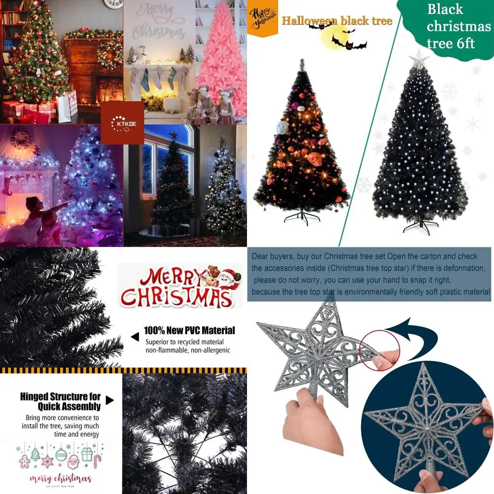 

Artificial Black Christmas Tree with 1005 Tips, LED Lights, Outdoor and Indoor Holiday Decor for Halloween and Office Parties
