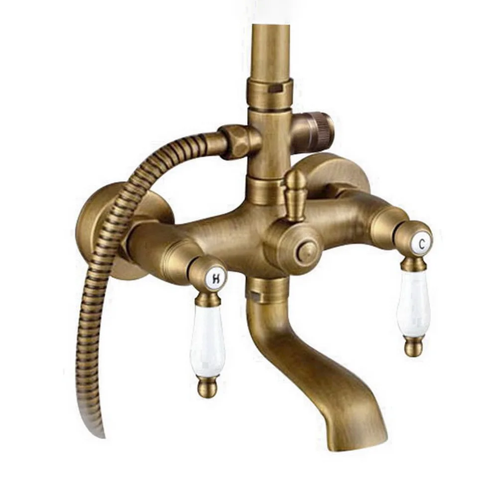 Imagem -04 - Antique Bathroom Brass Shower Torneiras Wall Mounted Rainfall Shower Conjunto com Chuveiro e Mão Lrs146 8