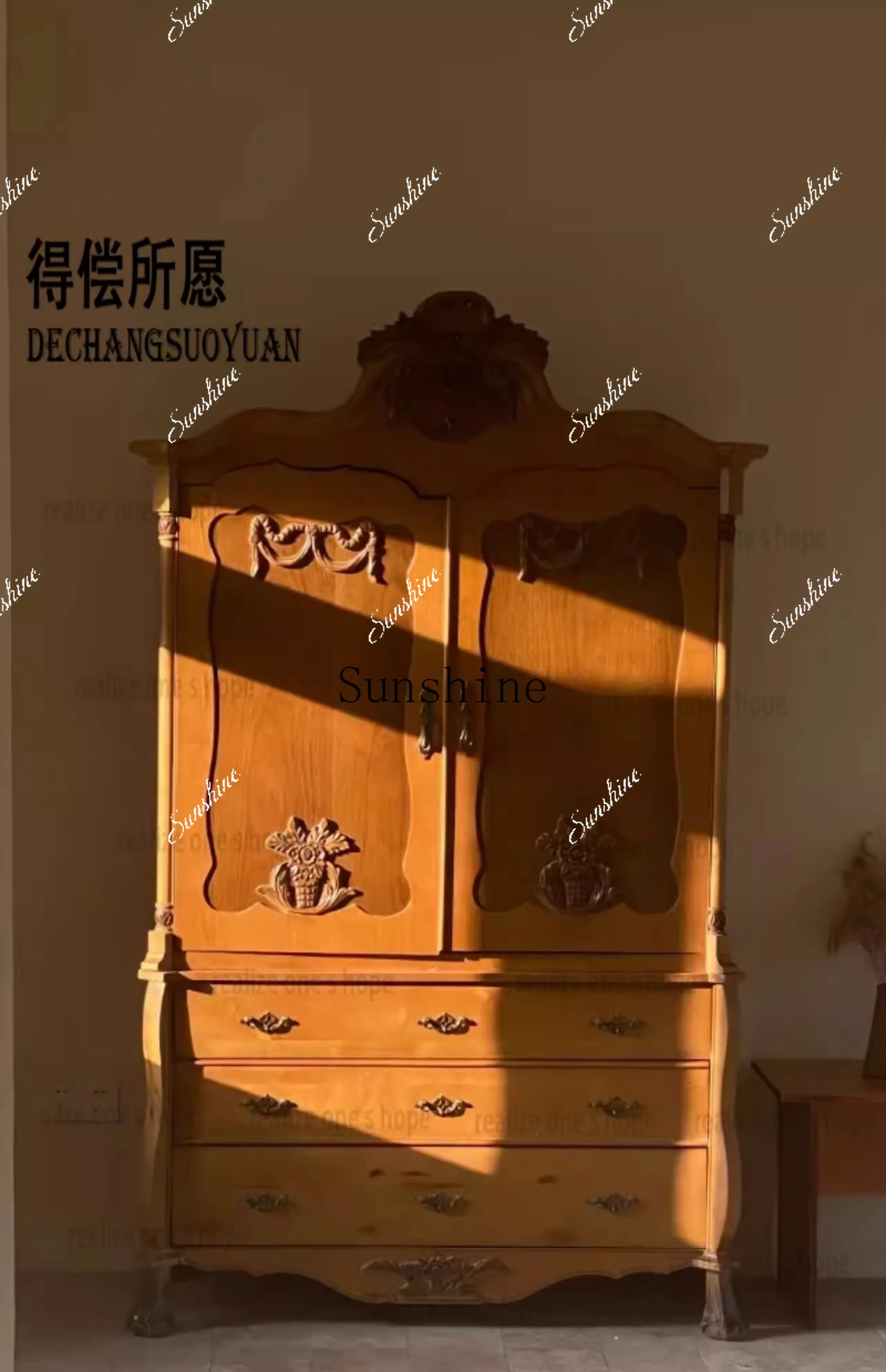 American retro old solid wood hand-carved double door storage B & B studio decorative wardrobe  FT