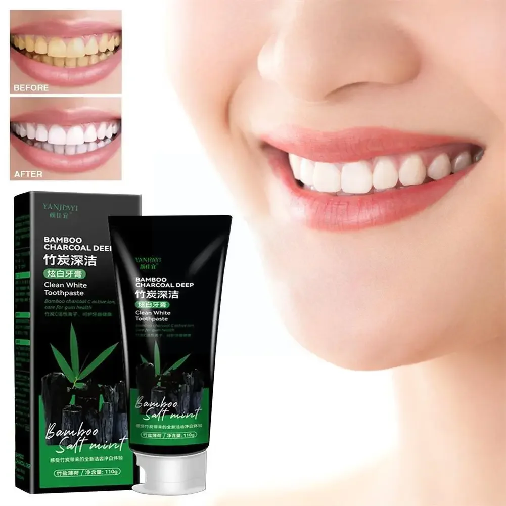 100g Bamboo Charcoal Black Toothpaste Deep Clean Mint Flavor Teeth Whitening Bad Breath Stains Care Beauty Health Maquiagem