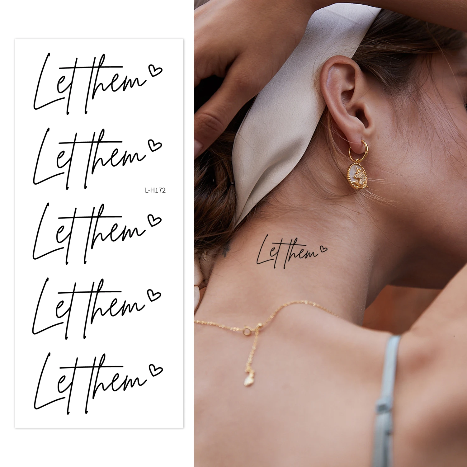 Let Them Heart Temporary Tattoo Stickers - Water Resistant Fake Tattoos for Women/Adults/Kids, Long-Lasting Black Letter