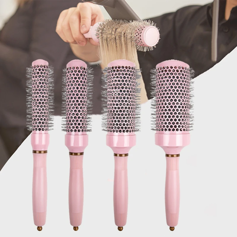 1pc/ Pink round curling comb, 4 sizes suitable for all hair lengths, perfect for fashionable curly hair and women's styling view 2