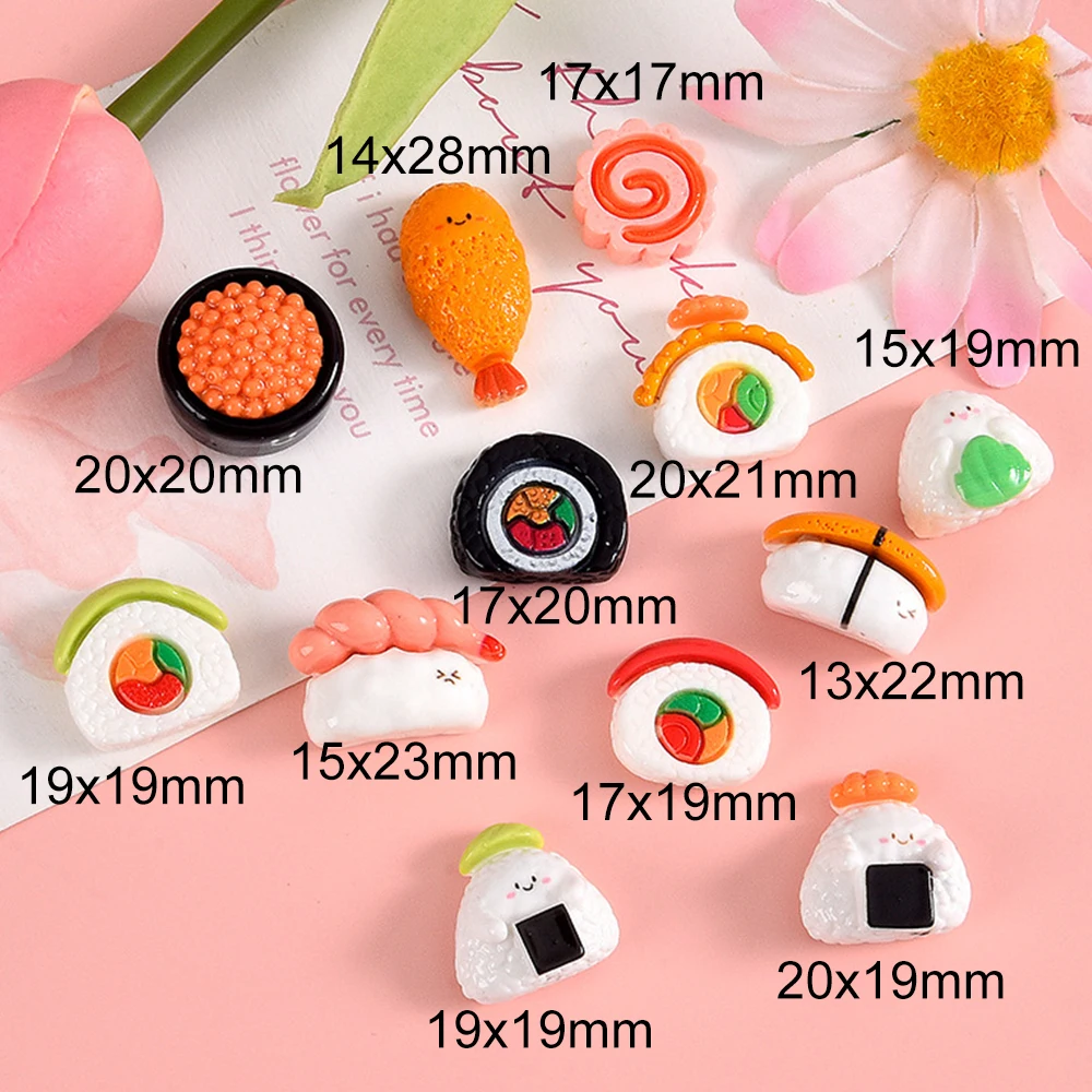 10PCS Shiny Sushi Snacks Series Resin Flat Back Cabochons For Hairpin Scrapbooking DIY Jewelry Craft Decoration Accessories