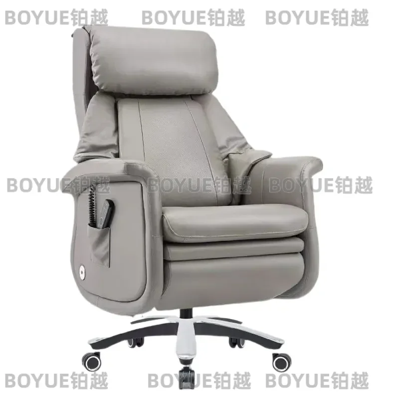 Custom Genuine Leather Electric Massage Office Chair Ergonomic Reclining Executive Seat Comfortable Boss Desk Furniture for