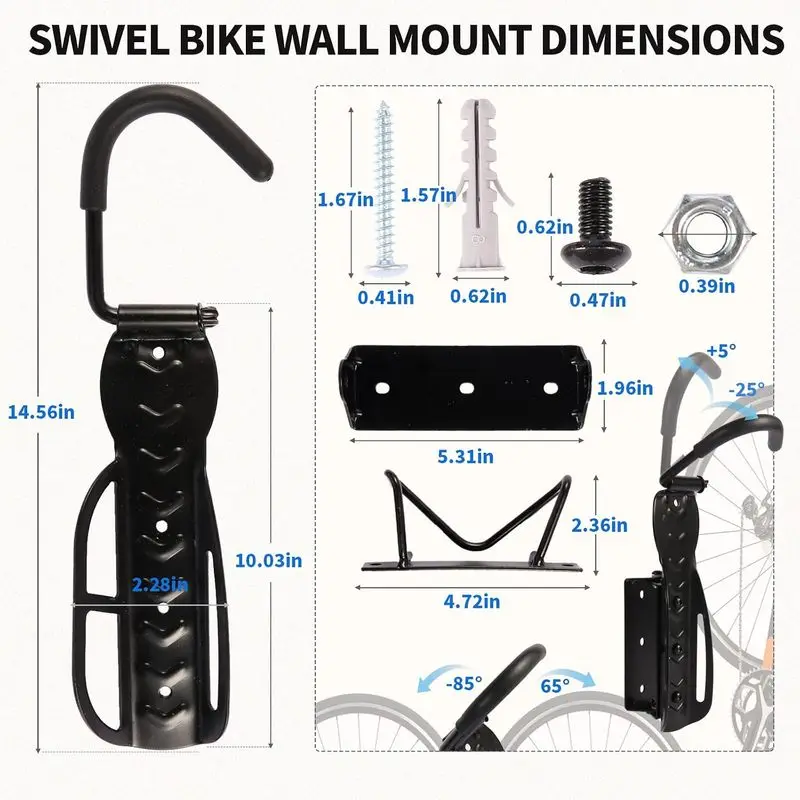Swivel Bike Wall Mount Rack 66LBS Heavy Duty Bicycle Hanger Space Saving Vertical Storage Hook For Garage Home