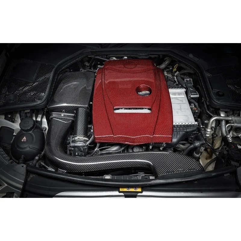 Sistema de admissão de ar frio de fibra de carbono seca real de desempenho 14-18 para Mercedes Benz W205 C180/C200/C260/C300 Tubo de admissão de ar do motor