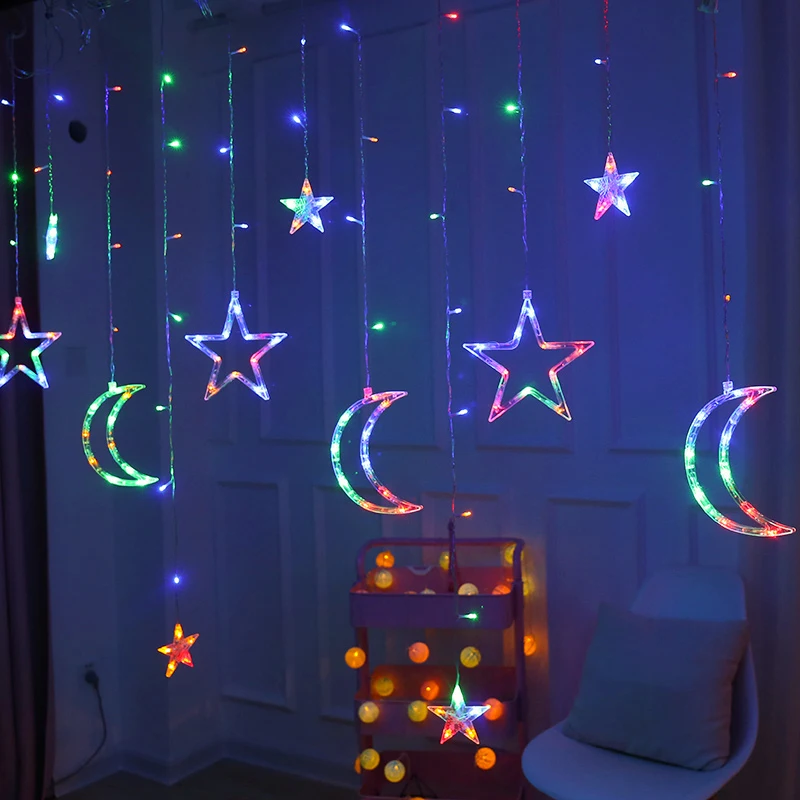 Christmas Decor LED String Garland Moon Star Curtain Light Christmas Tree Ornament Navidad Xmas 2023 New Year