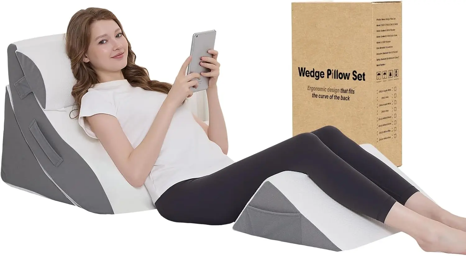 

Набор из 4 регулируемых подушек-клинов из пены с эффектом памяти для облегчения боли в спине, при кислотном рефлюксе и для восстановления после операций (серый)