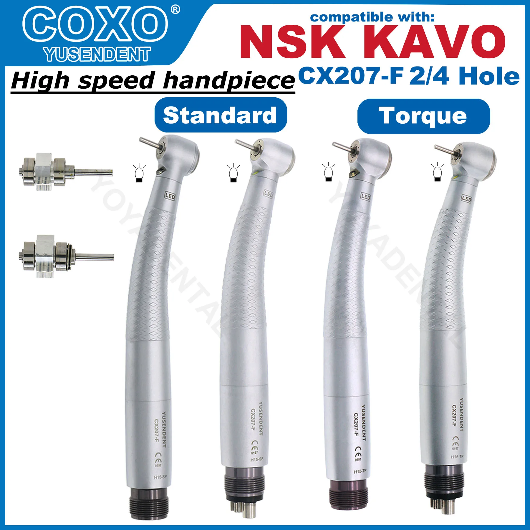 

COXO CX207 Dental Handpiece LED High Speed Handpiece E Generator Torque/Standard Head High Speed Turbine 2/4 Hole Fit NSK KAVO