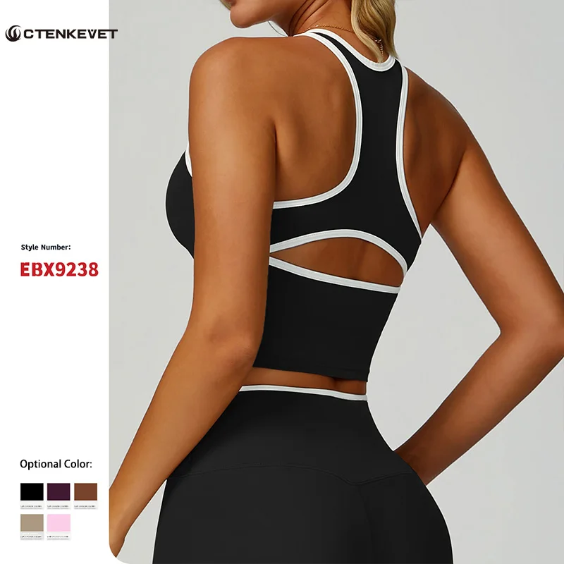 

Ctenkevet New Fashion Clash of Colors Women Sports Vest Female V-Neckline Sleeveless Push Up Tank Top Top Deportivos Mujer Gym