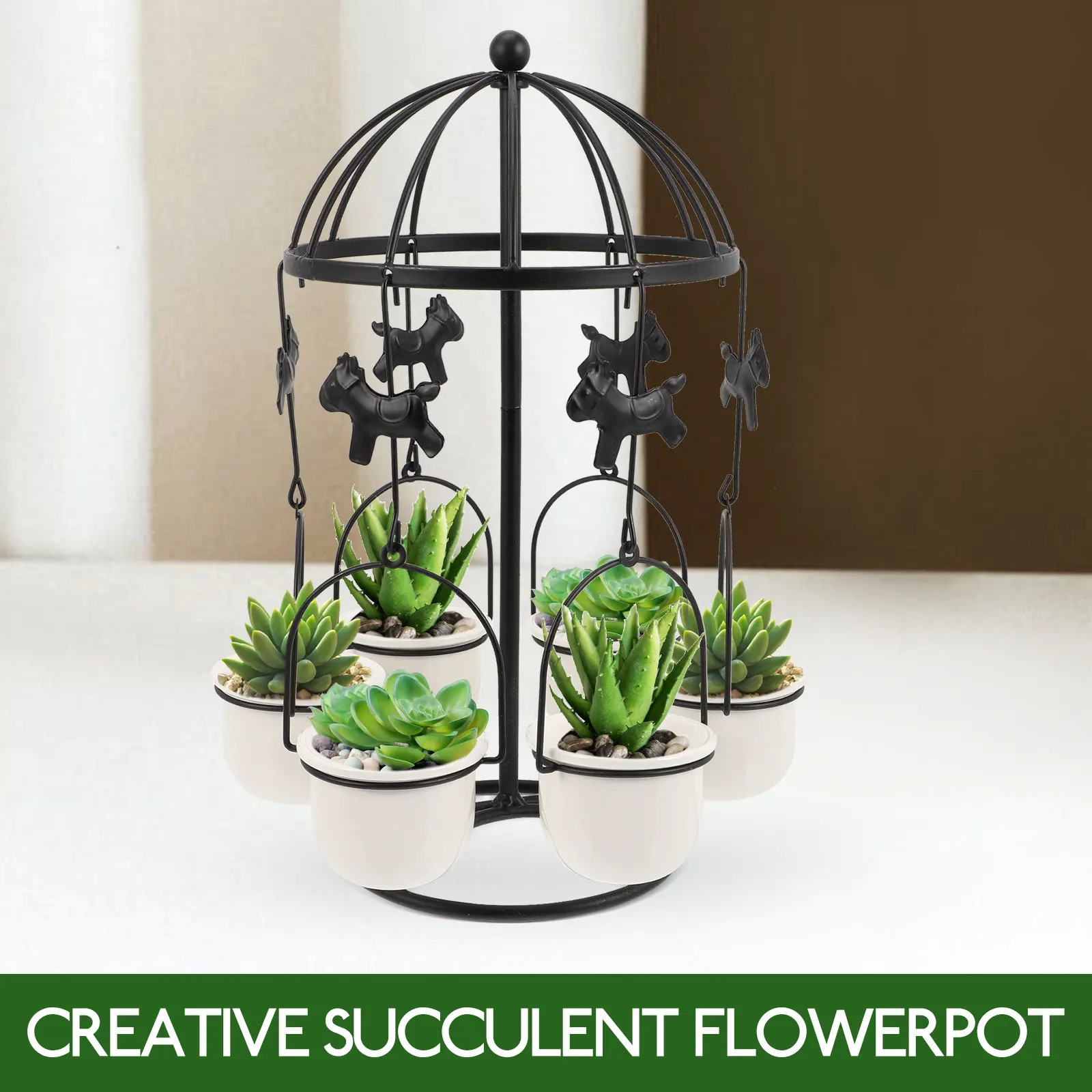 

Набор из 1 железного и керамического цветочных горшков для растений: современные кашпо в форме карусели для суккулентов, аксессуары для домашнего декора, для подоконников и помещений