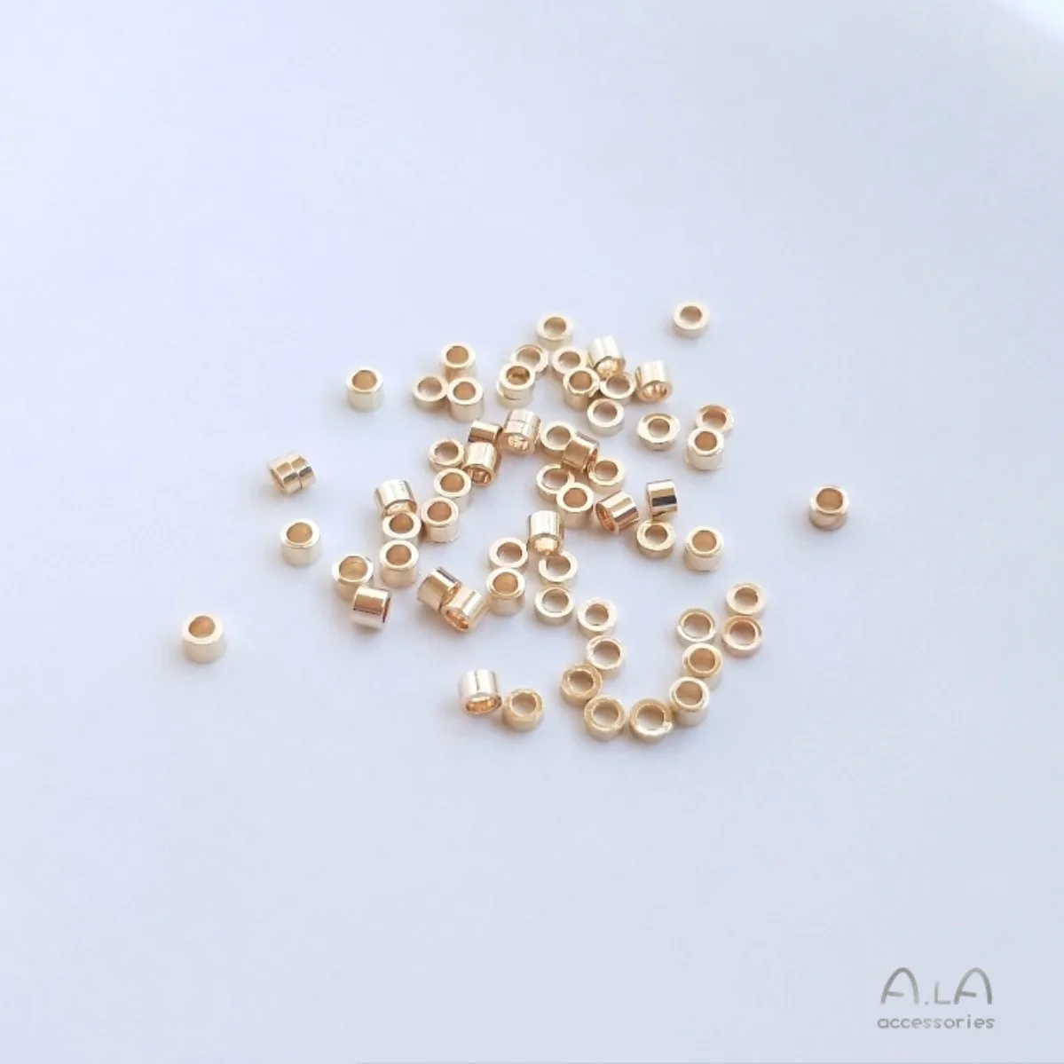 Brass 14K Gold Plated Hard Straight Crimp Tubes Non-Deformable Position Spacer Tubes For Steel Wire Jewelry DIY Findings