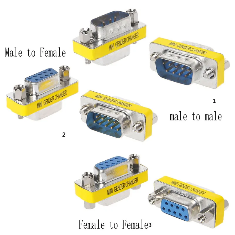 

2pcs DB9 9Pin D-Sub Connectors Mini Gender Changer Adapter RS232 Serial Connector Male To Male Female To Female Female To Male