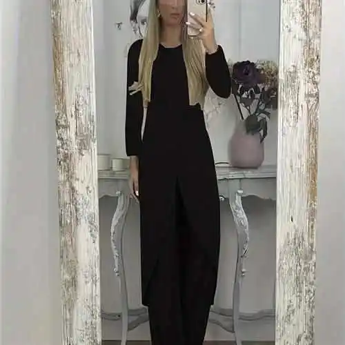 

Свободный повседневный женский комплект из двух предметов Long Sve round Ne, удобный дышащий хлопок, большие размеры Faion Urban Sle