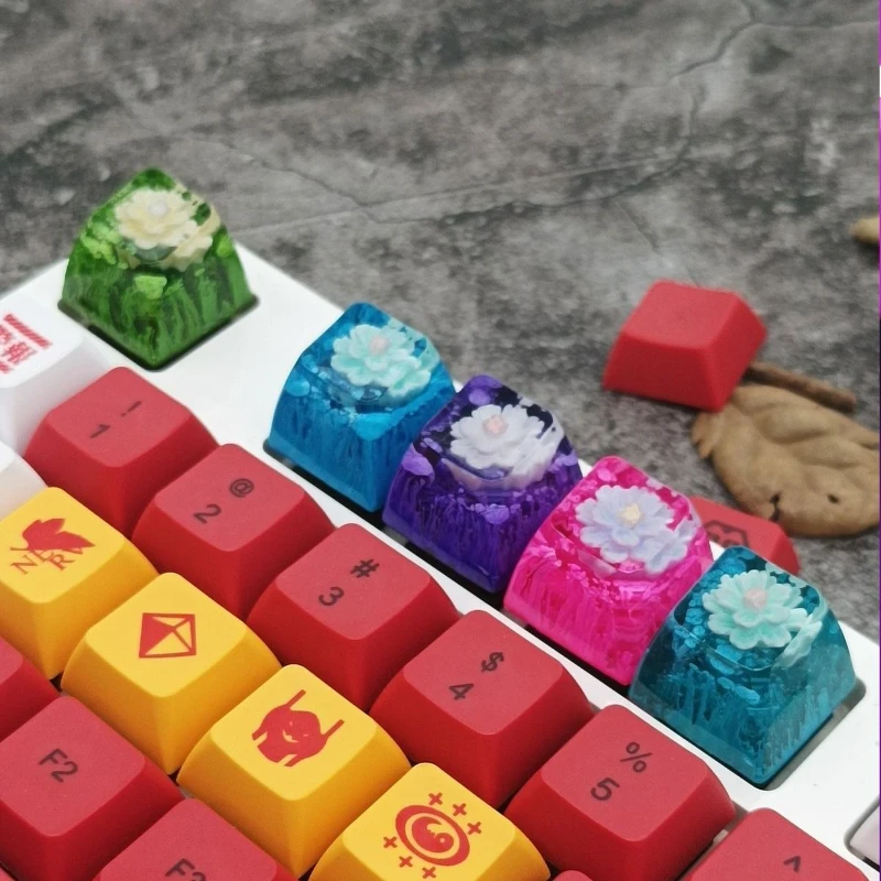 Resin Transparent Flower Keycaps Customized Original Design Luminescence Point Keycap for Mx Switch Mechanical Keyboard Kit