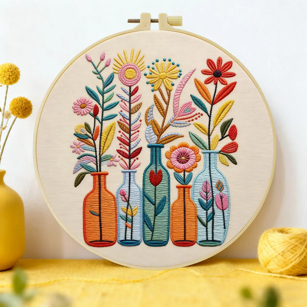 1 Stück 20X20CM/15X15CM 7,87/6,3 Zoll Pflanzen - Blumen Stickerei Starter-Kit DIY-Kit DIY-Stickerei-Set Handarbeiten Heimdekoration – Detail 2