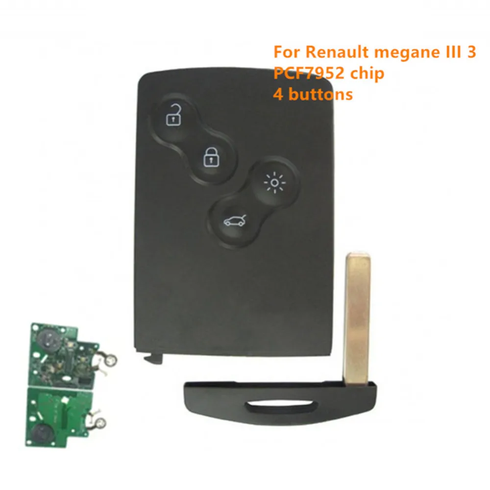 1pc 4 button remote key card keyless smart key 433mhz PCF7952 chip 7952 for renault megane 3 Megane III with or no sticker