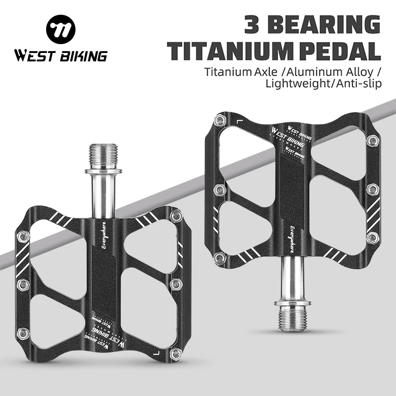 

WEST BIKING Titanium Axle Bicycle Pedal 3 Bearing BMX Road Bike Pedal Ultralight Anti Slip MTB Flat Pedal Cycling Accessories