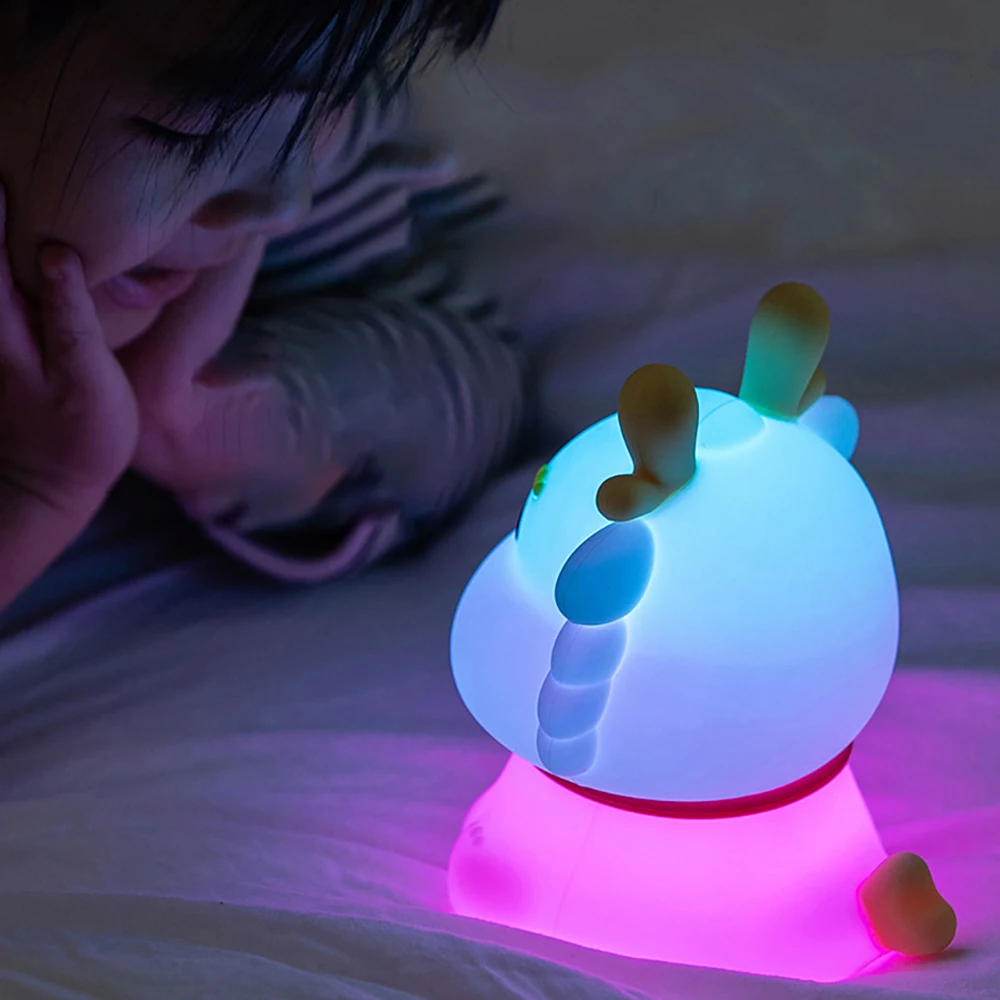 Cartoon Silicone Loong Lamp, Colorful Lights for Kid‘s Bedroom Bedside Decor, Holiday Gifts, Type-C Rechargeable, LED NightLight