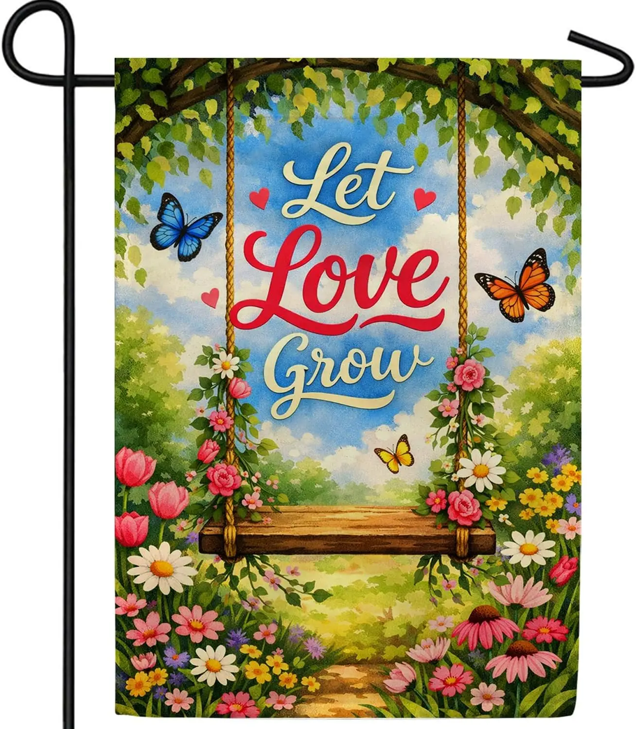 America Forever Let Love Grow Garden Flag, 12.5 x 18 inch Double Sided, Butterfly Flower Garden Banner, Spring Inspirational kkz