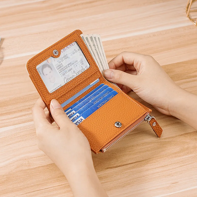 Kleine portemonnee dames echt leer Japanse portemonnee RFID beschermende kaarthouder geldzak voor dames
