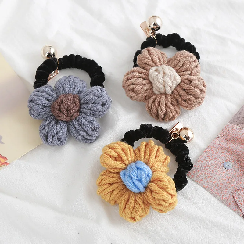 

5PCS Premium Wool Flower Hair Band Velvet Large Intestine Hair Band Low Ponytail Rubber Band Hair Accessories