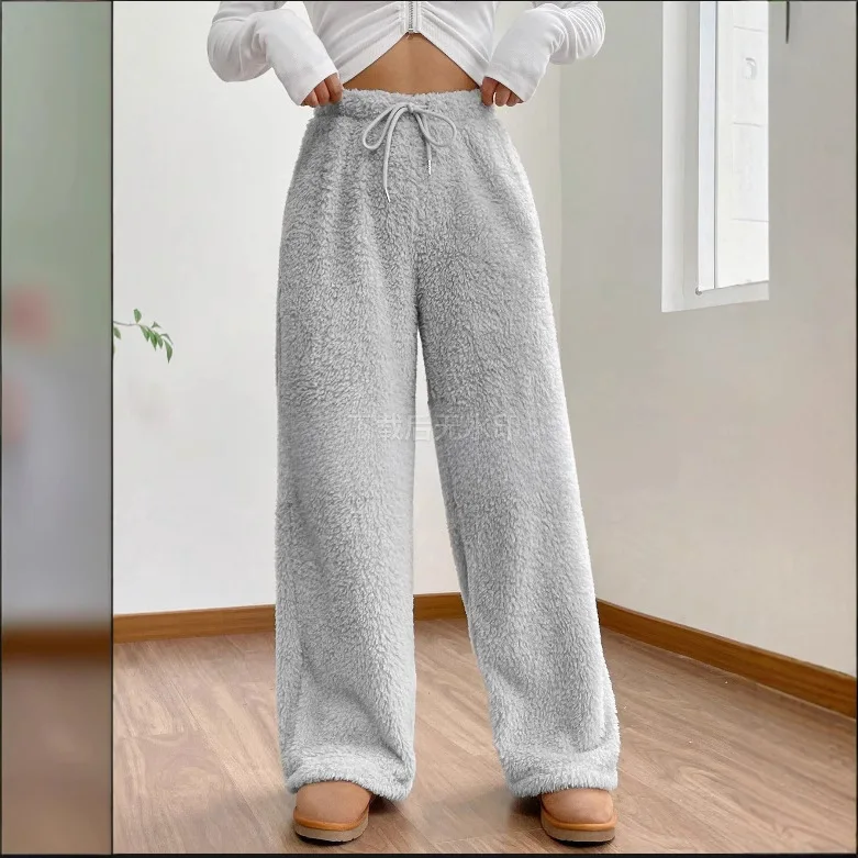 

Women's Sweater New Autumn and Winter Solid Color Fashion Plush Casual Pants Loose Comfortable Plush Thermal Pants Women