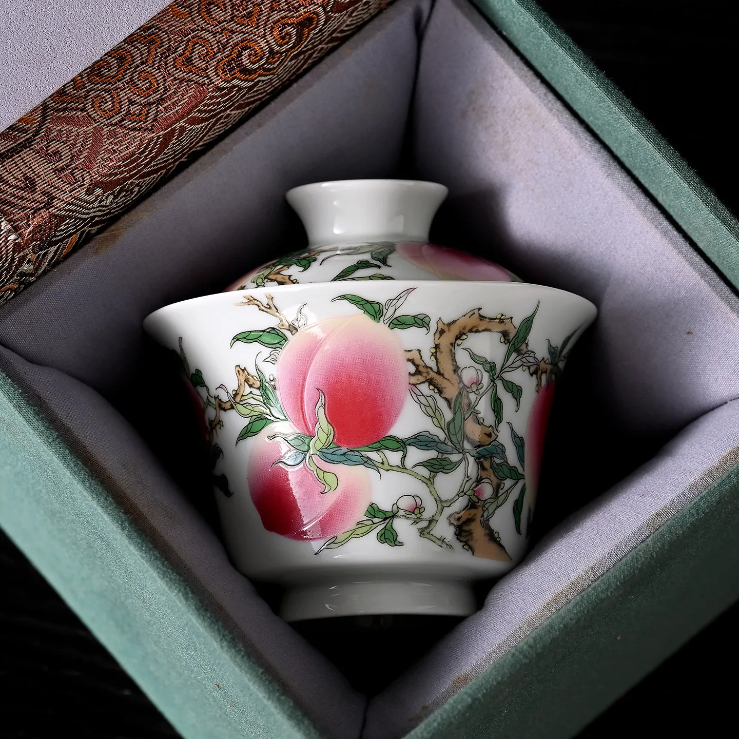 High-End Jingdezhen Enamel Color Longevity Peach Two Tureen Not Hot Tea Brewing Bowl Household Ceramic Cup Small Size