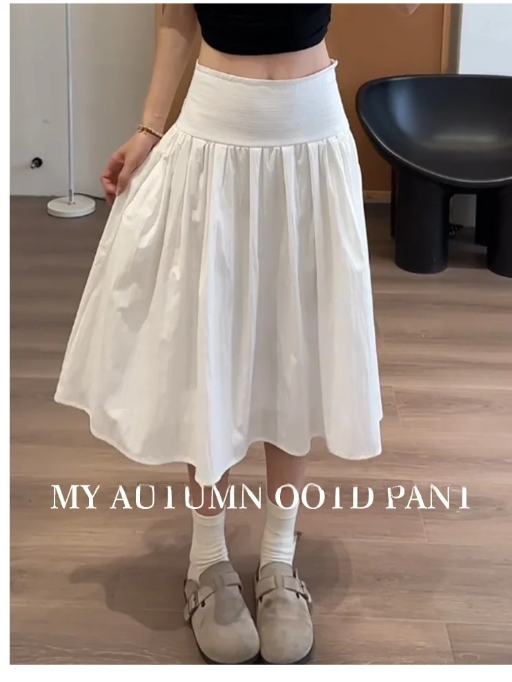 White Puffy Half Skirt Women's Summer New Style High Waist Beautiful Large Size Fat MM Slimming Umbrella Skirt Elegant